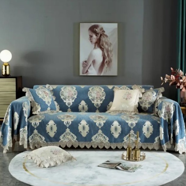 ソファカバー 180cm×280cm 180cm×320cm ヴィンテージ風 欧風 洗濯機洗い可 ゴージャス おしゃれ アンティーク風 グレー グリーン ブルー ホワイト
