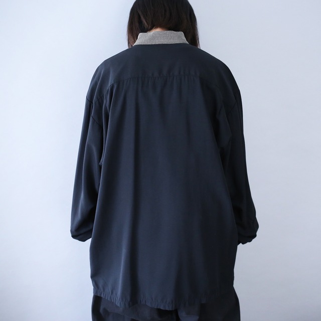 "刺繍" fry-front minimal design band-collar loose shirt