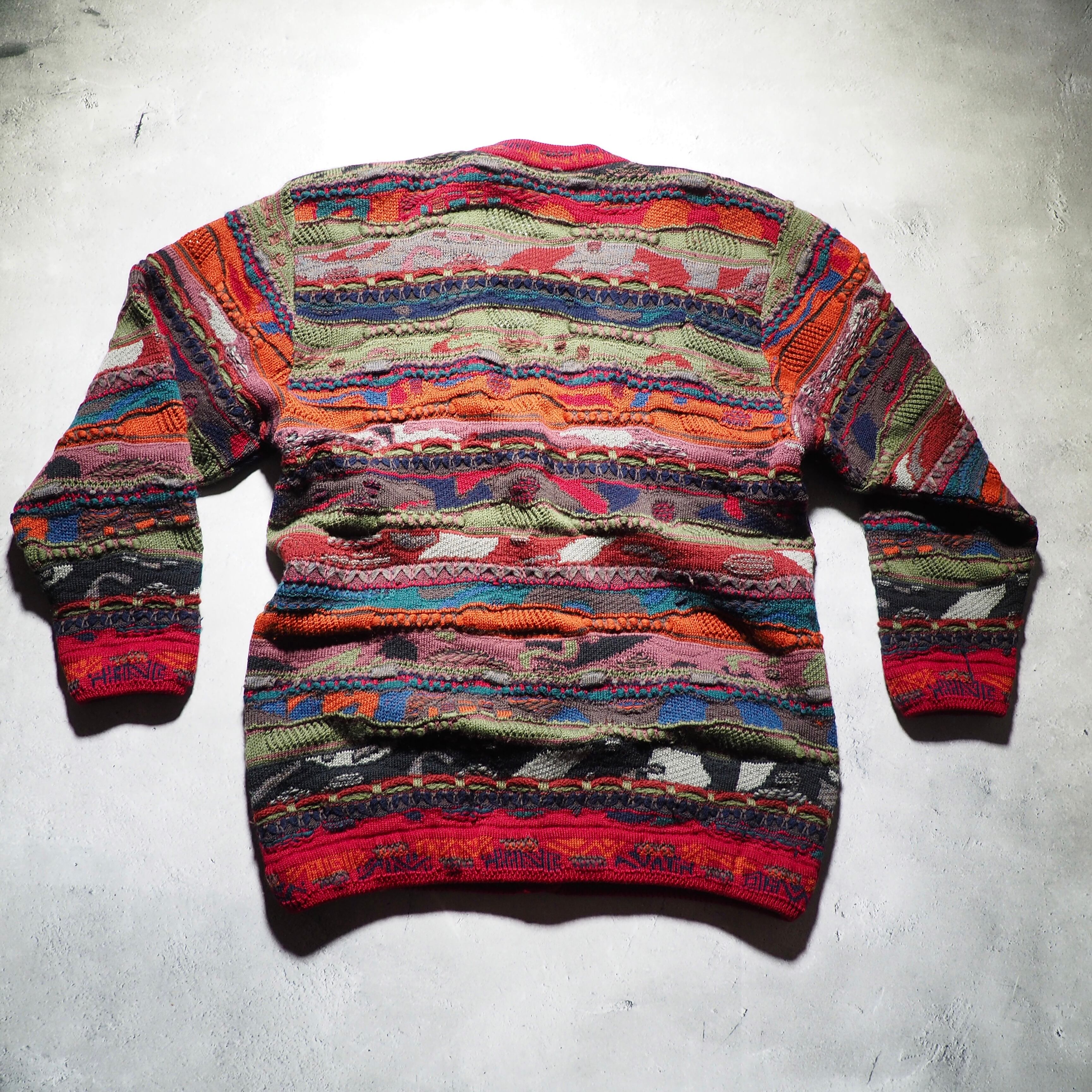 " COOGI " Richly multi color Embbossed vintage loose 3D knit cardigan
