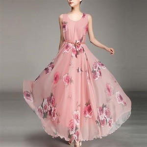 ★送料無料★13号☆花柄シフォンプリントフレアワンピース(OPN5033)