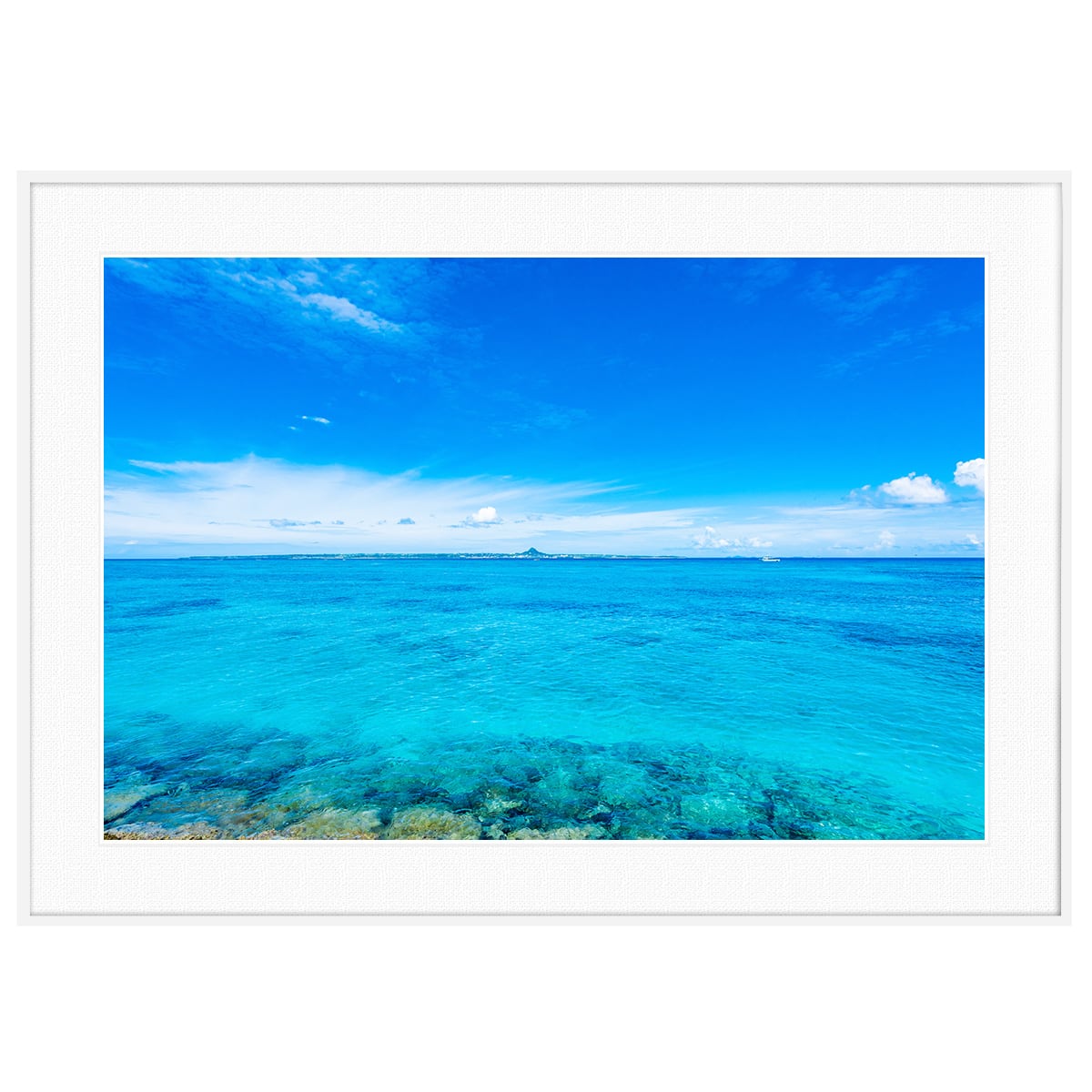 夏写真 沖縄 水納島の青い海 インテリアアートポスター額装 AS0501