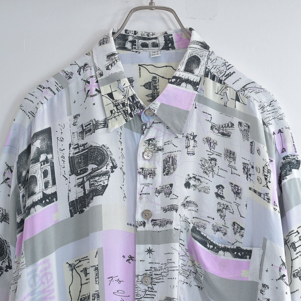 雰囲気系 80~90s Eur Vtg Unknown アートデザイン 総柄 シャツ 雰囲気系 80~90s Eur Vtg Unknown アートデザイン 総柄 シャツ
