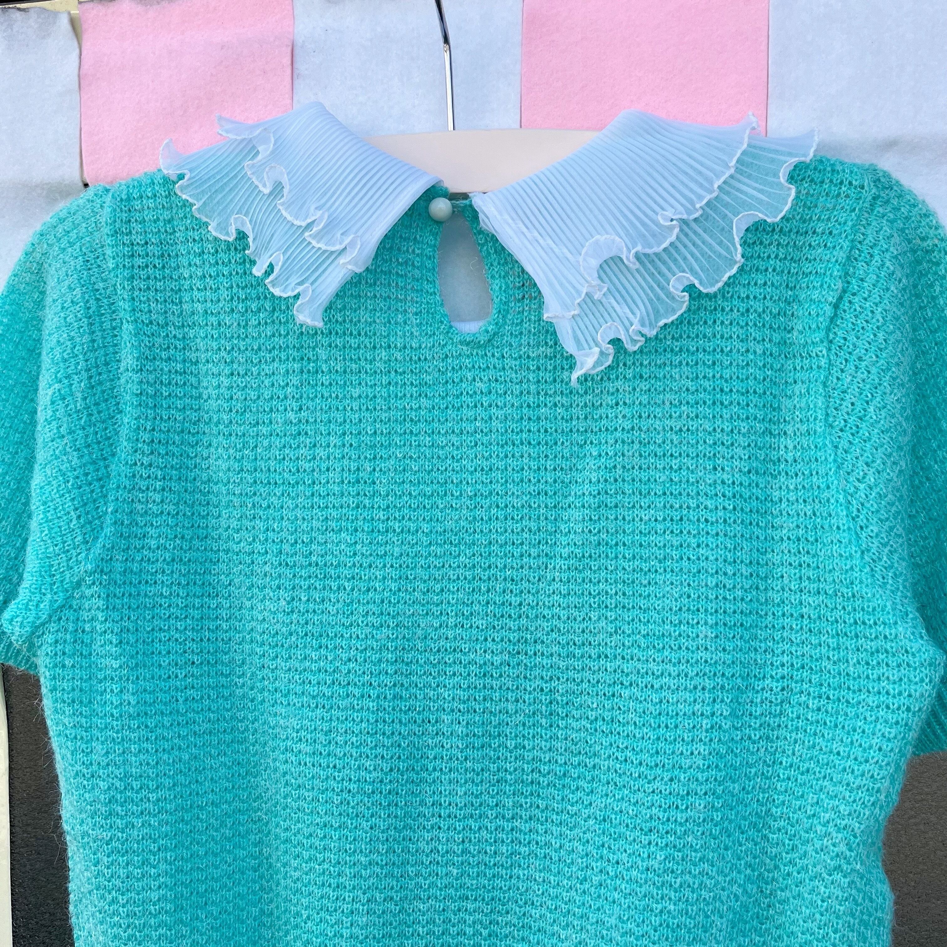 pleats collar peacock green knit po