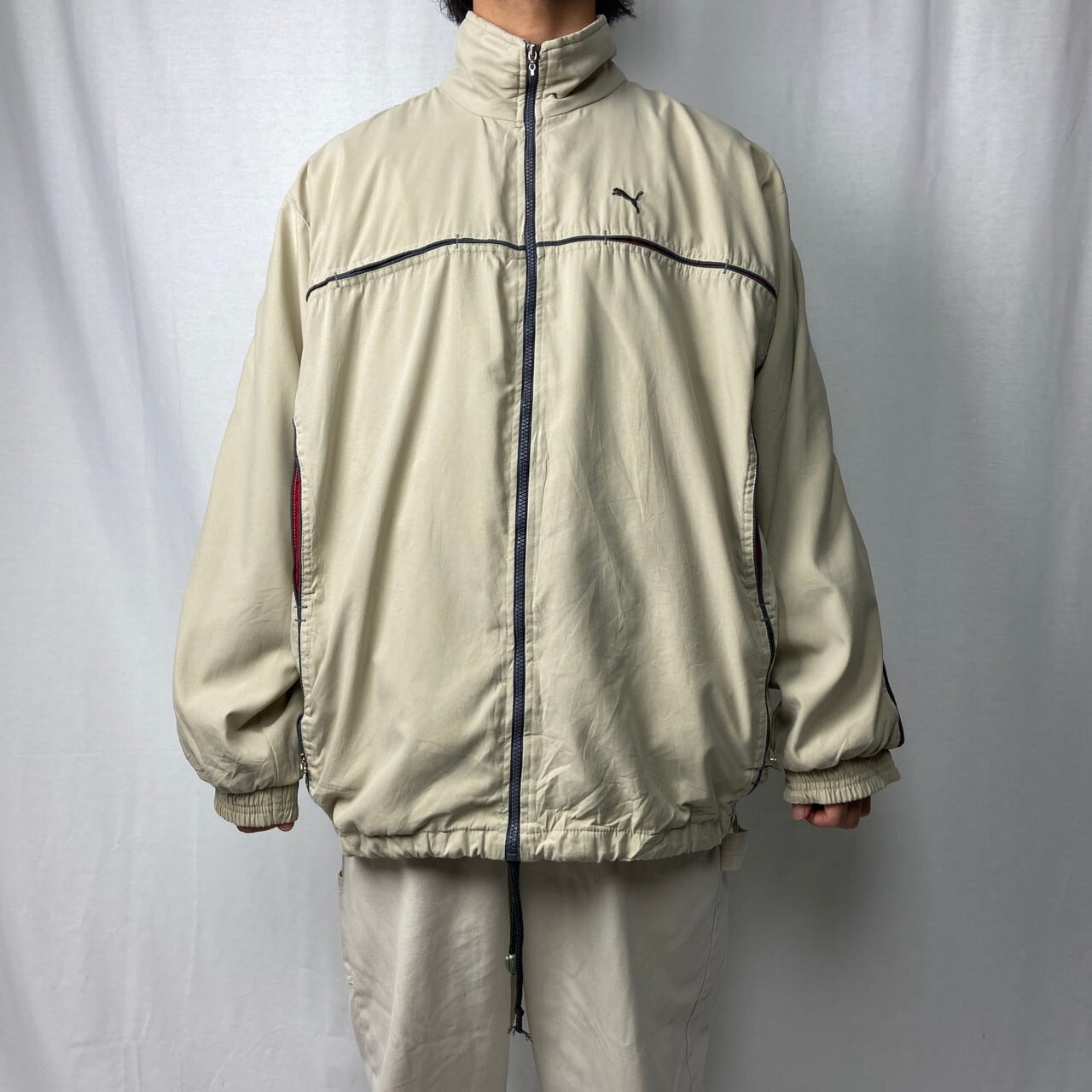 00年代 PUMA プーマ トラックジャケット ポリエステル タックラインデザイン メンズXL 古着 00s ヴィンテージ VINTAGE Y2K  ハイネック【ナイロンジャケット】/ベージュ | cave 古着屋【公式】古着通販サイト