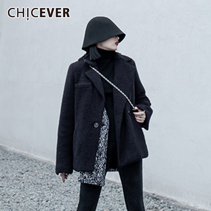CHICEVERジャケットレディースラペル長袖パッチワークコットンルーズヒットカラー厚手のコート2020秋の服タイド ロング オータム 秋物 6base595757091153