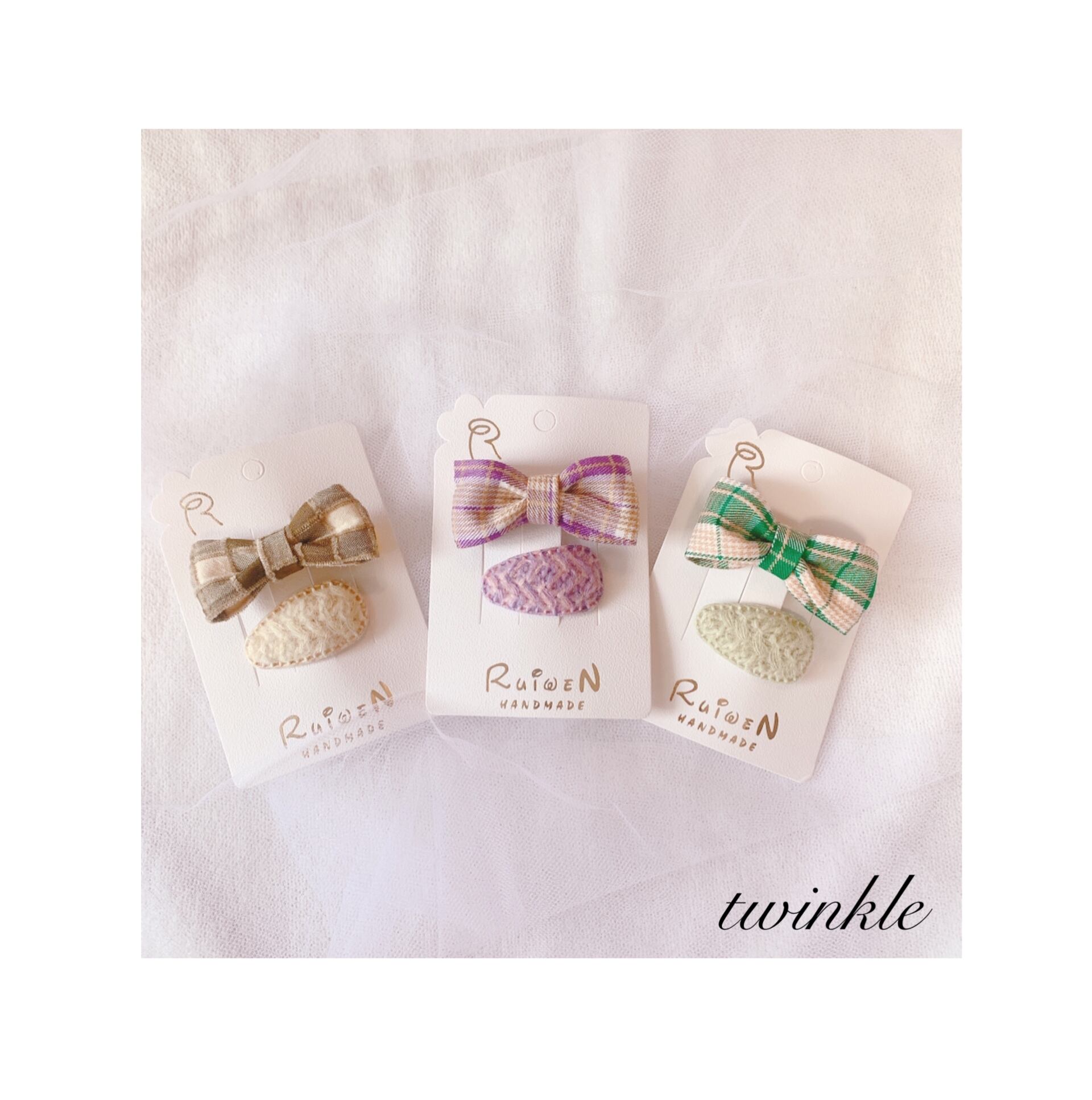 即納チェックリボンヘアクリップ2点セット