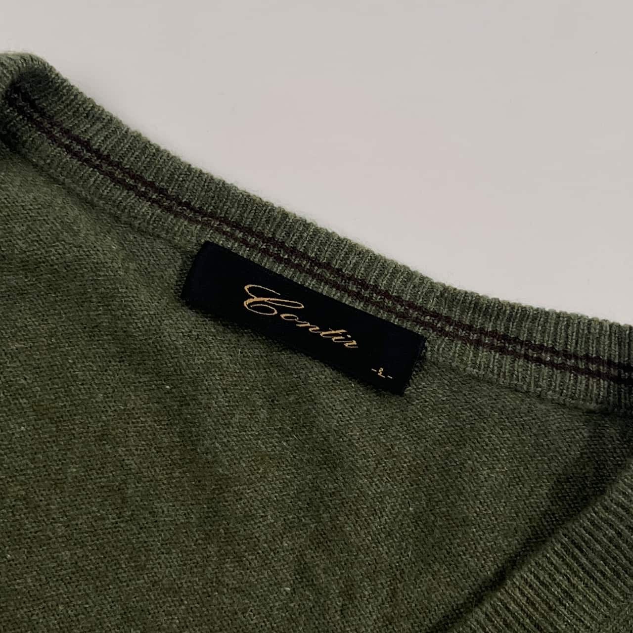 カシミヤ100% Contir コルティル Vネック ニット セーター L/グリーン メンズ