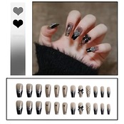 YINKE ネイルチップ ロング 24枚入 黒 成人式 独特な??台形のスタイル 黒い暗夜の星空 女性おしゃれな 上級 ネイルラップ