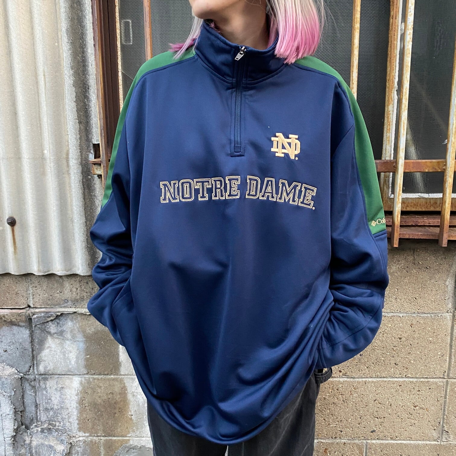 う*ゅ様  トラックジャケット ゴールド/ブルー Lサイズ ビッグサイズ Columbia コロンビア カレッジチーム ハーフジップ
