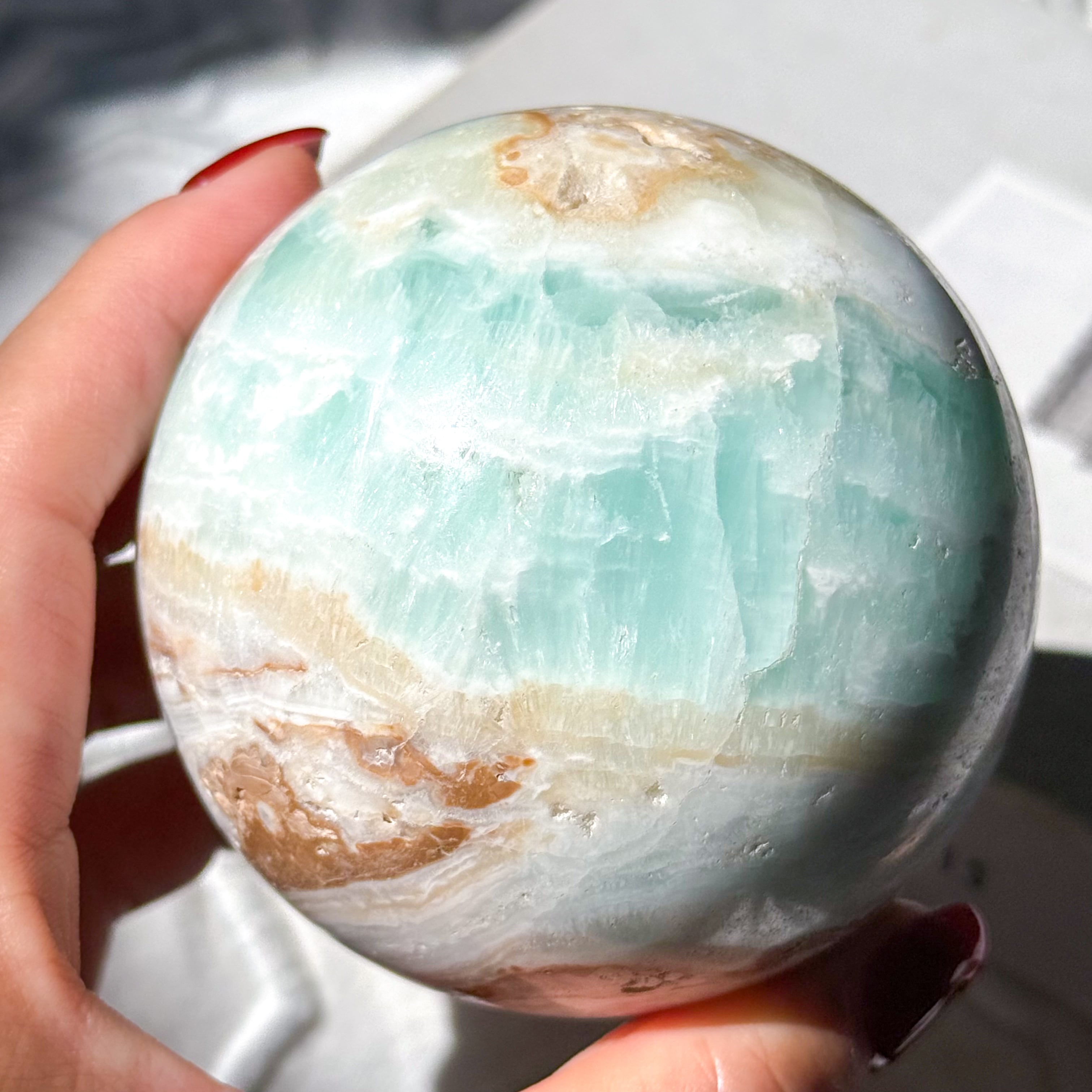 高品質　ブルーカリビアンカルサイト　スフィア　ジオード Caribbean Blue Calcite Sphere 13 ✧ カリビアンブルーカルサイト