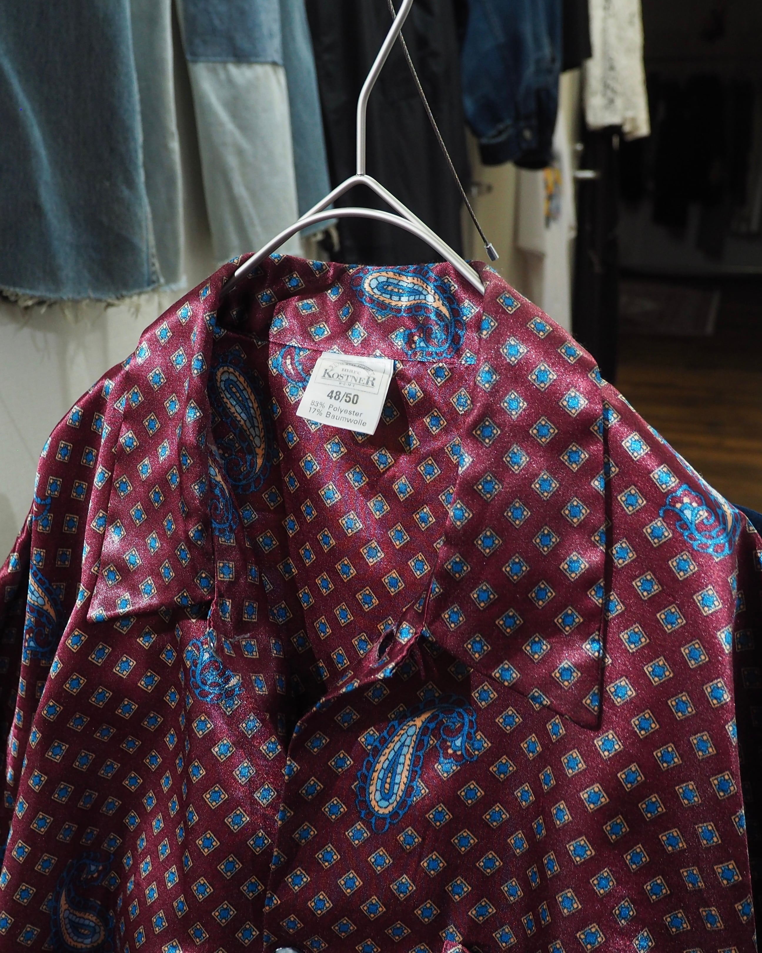 1990s Beautiful Bordeaux × Old Luxury Art Pattern Vintage Drape Loose Shirt