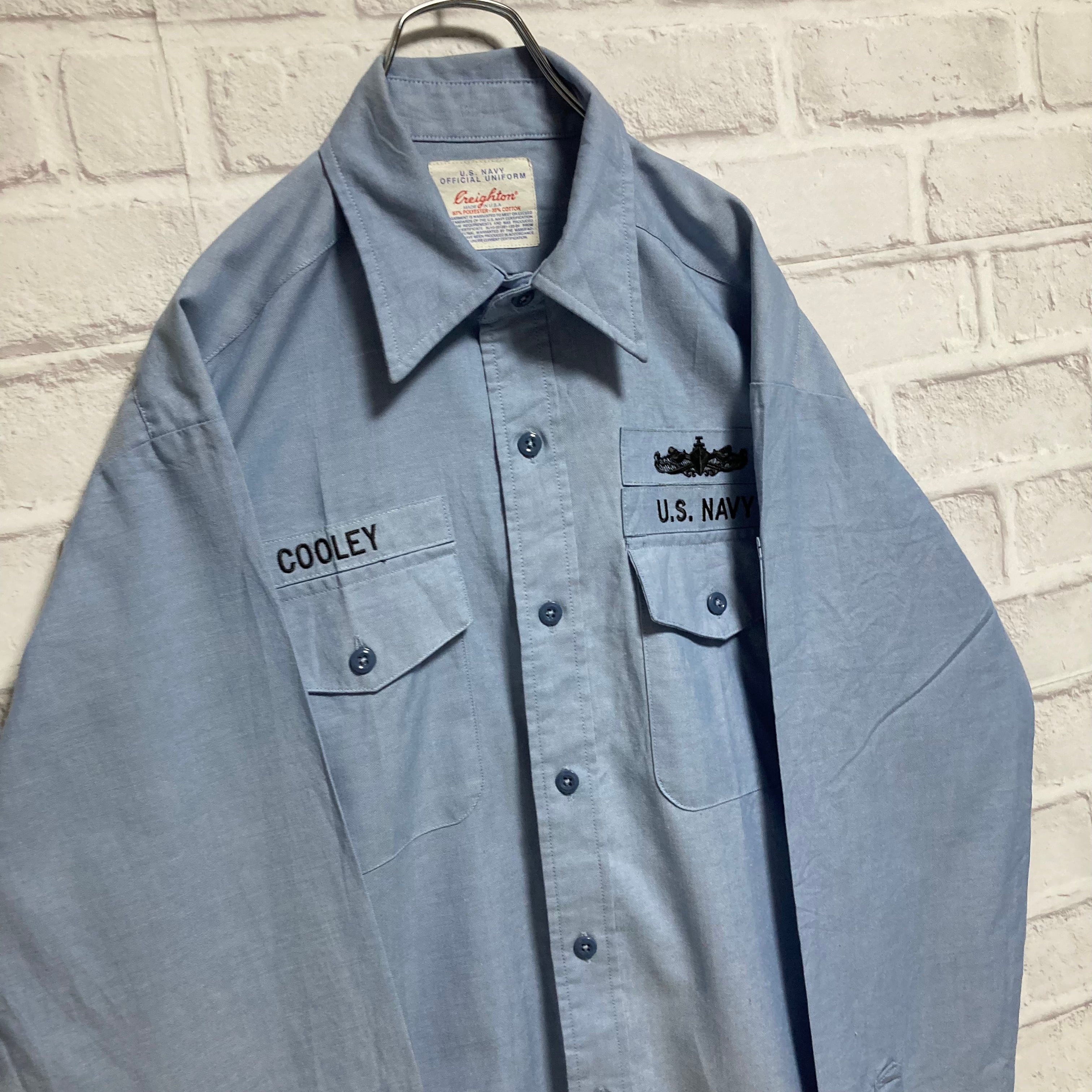U.S.NAVY】L/S Military Shirt XL相当 Made in USA アメリカ軍 海軍