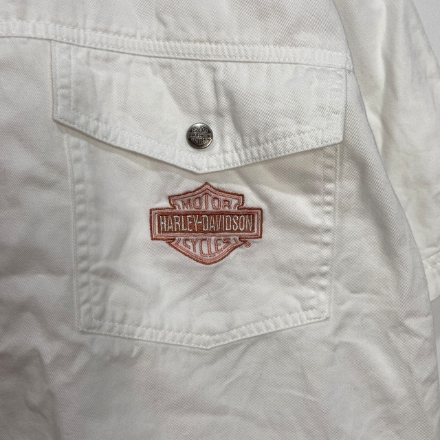 HARLEY-DAVIDSON ワンポイント刺繍ロゴ半袖シャツ ホワイト L