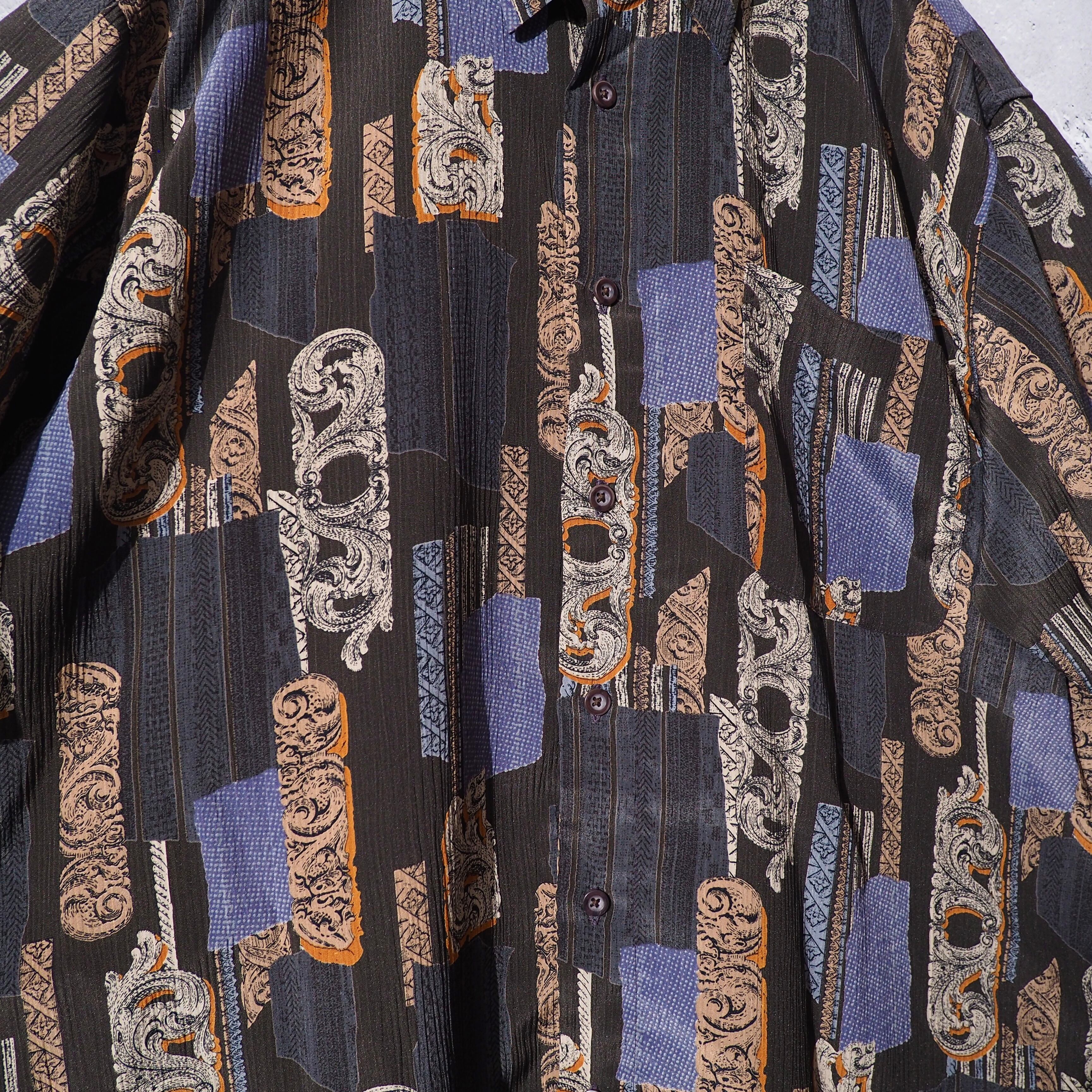 1990s Retro luxury pattern × pleats Design vintage drape loose shirt