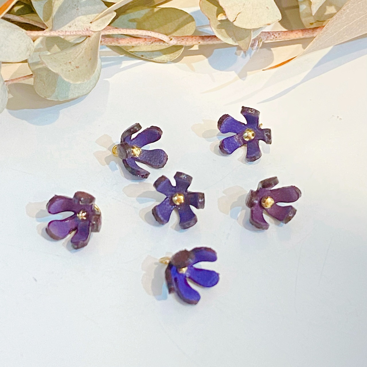 【アウトレット】３Dレザーフラワー スターフラワー (ピン付タイプ)6個入(パープル) - 4