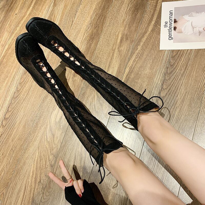 2020春の新作ブーツブーツレディースネットセクシーレッドセクシー厚く中空で用途は広いがニーブーツレディース 部族の婦人靴1314362