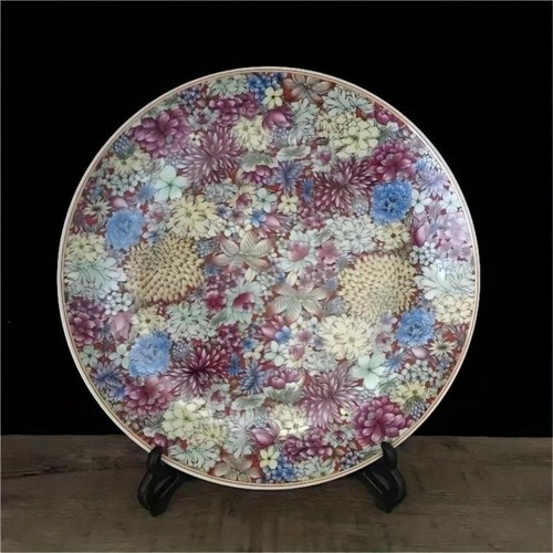 皿 置物 磁器皿 花柄 ピンク カラフル 中国古典 家庭装飾皿 骨董品 コレクション