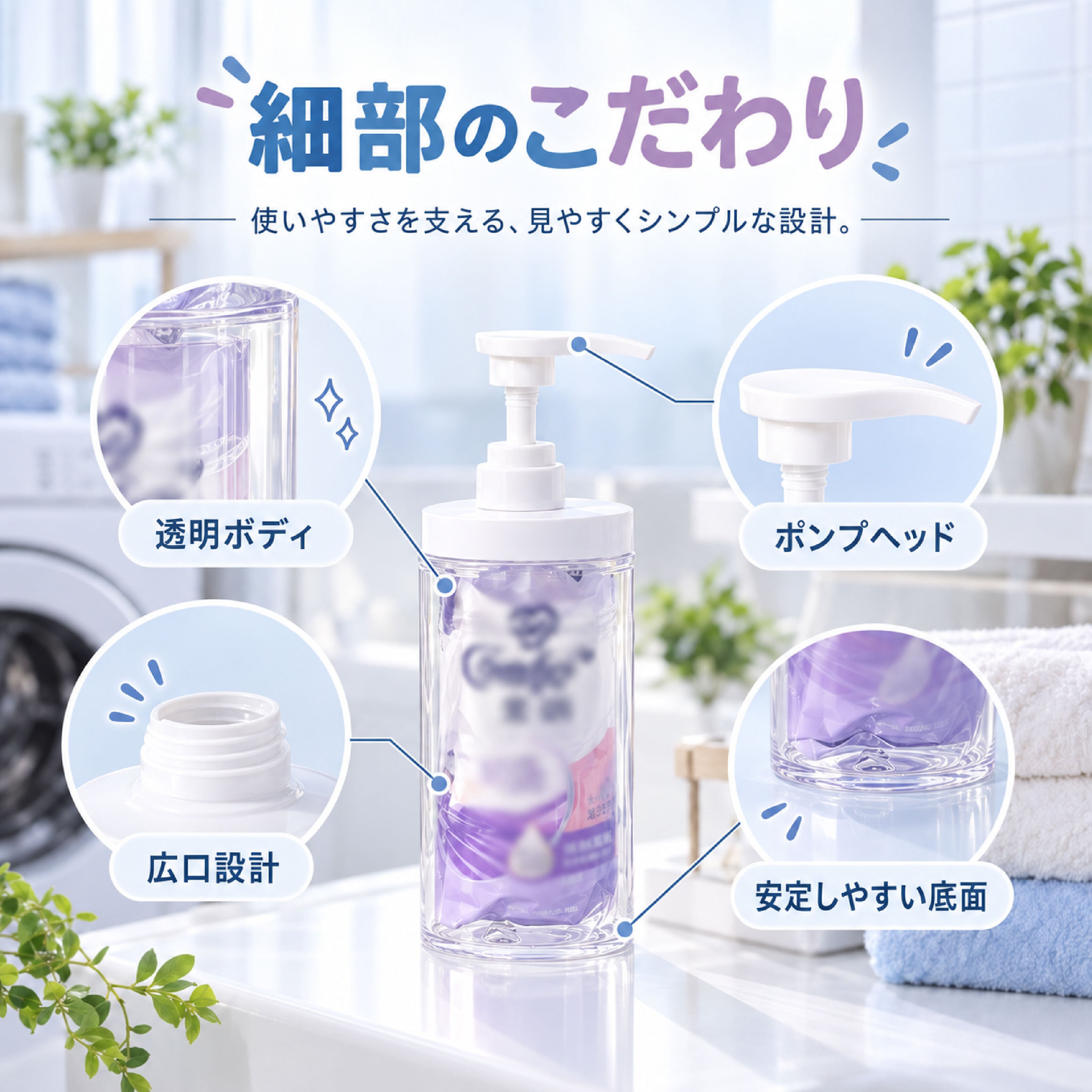 HY 1054 .洗濯洗剤 詰め替えボトル 4本セット 大口径 ポンプ式