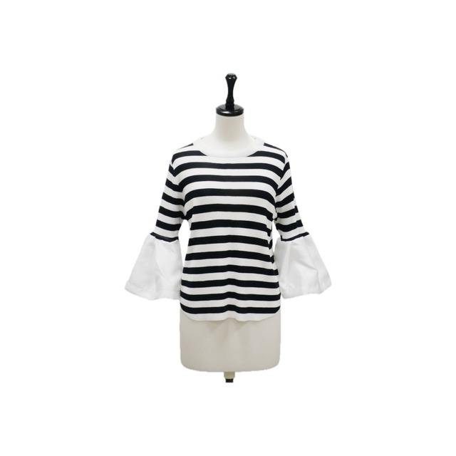 Balloon sleeve border knit tops
