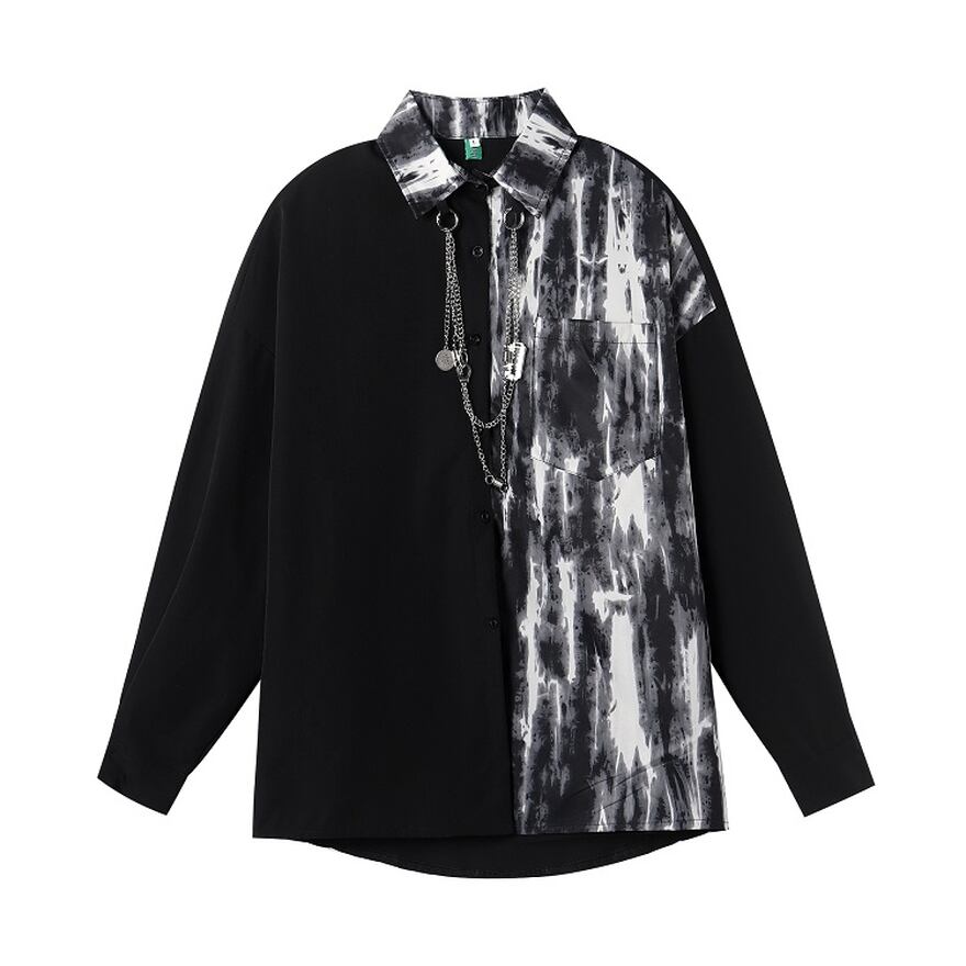 サブカル系 長袖シャツ 絞り染風 ネックチェーン 闇かわいい ゴシック 系