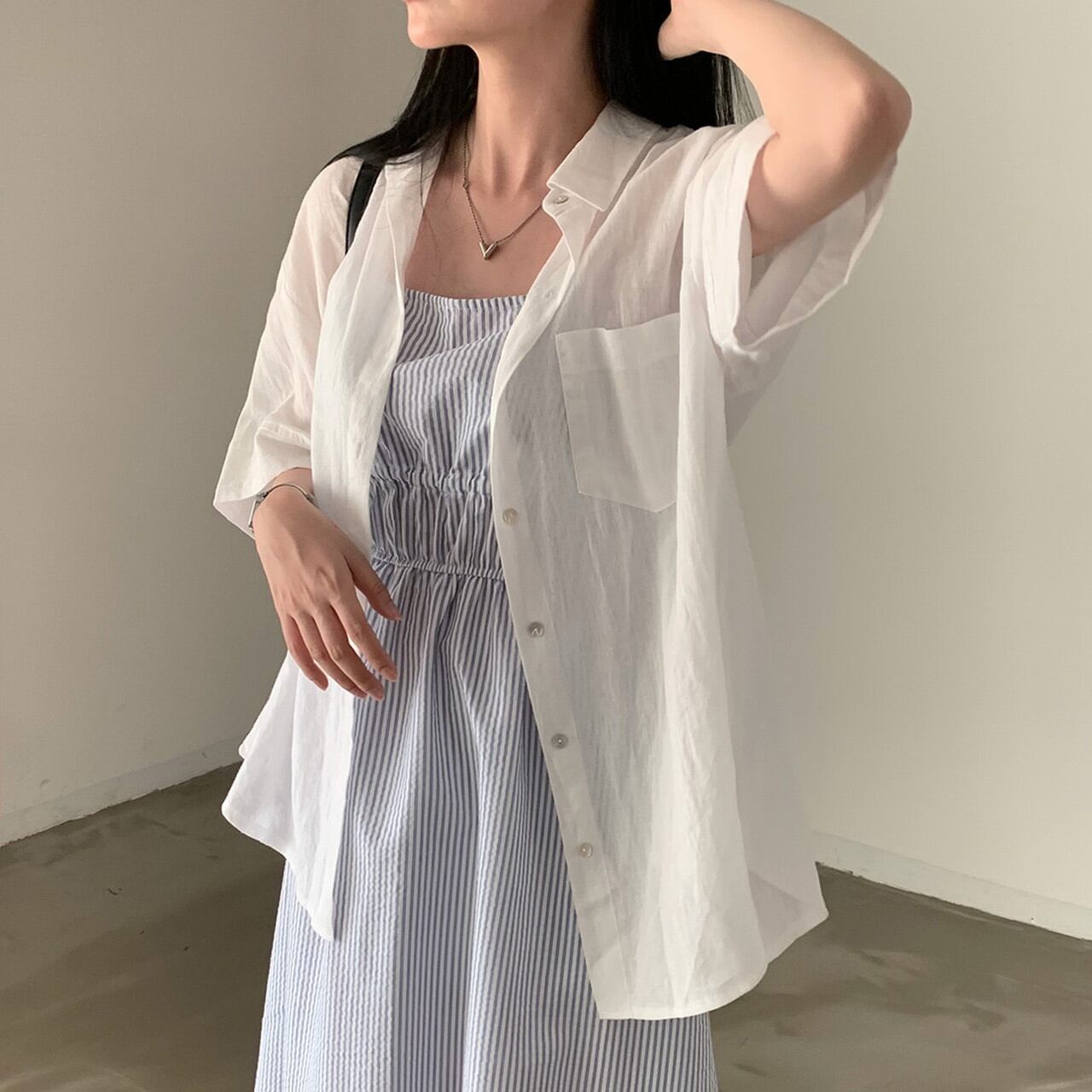 Back button design oversized shirt ◇2colors 1804