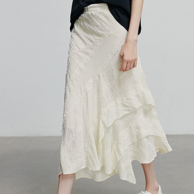 Layered Fluttery White Beige Skirt / レイヤー フラタリー ホワイトベージュ スカート
