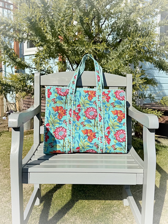 《Botanical Bags ⑦》Green × Red Flower（ファスナータイプ）