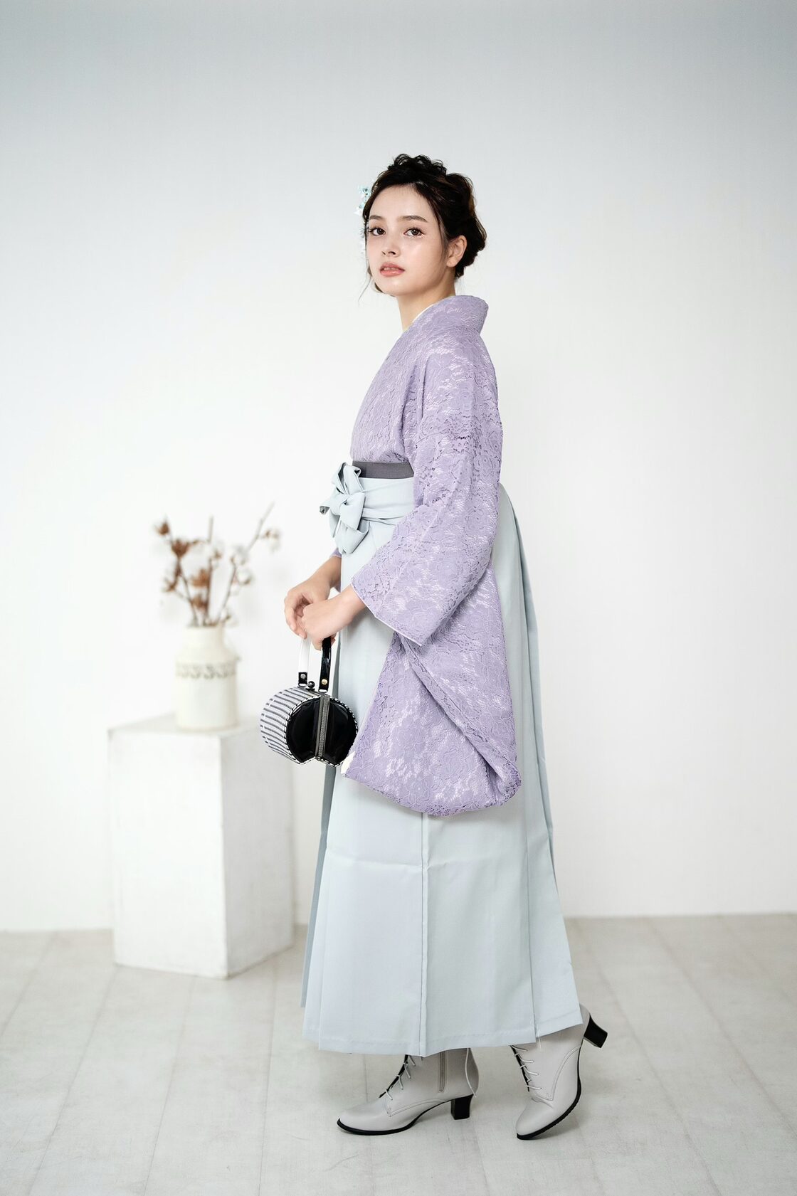 Kimono Sienne 卒業式袴 3点セット レース二尺袖 袴 卒業式 ラベンダー 
