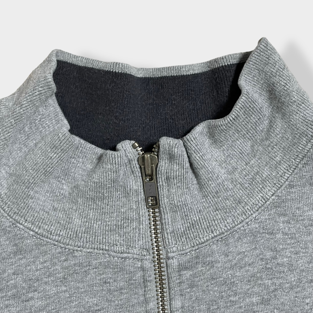 【OLDNAVY】刺繍 アーチロゴ ハーフジップ スウェット プルオーバー グレー 裏起毛 L オールドネイビー US古着