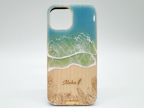 Bird song beach/wood×resin earth blue wave case(maple)