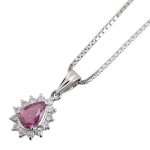 Pt850 プラチナ ピンクサファイア0.77ct ダイヤ0.25ct 雫 モチーフ ペンダントネックレス レディース 【中古】