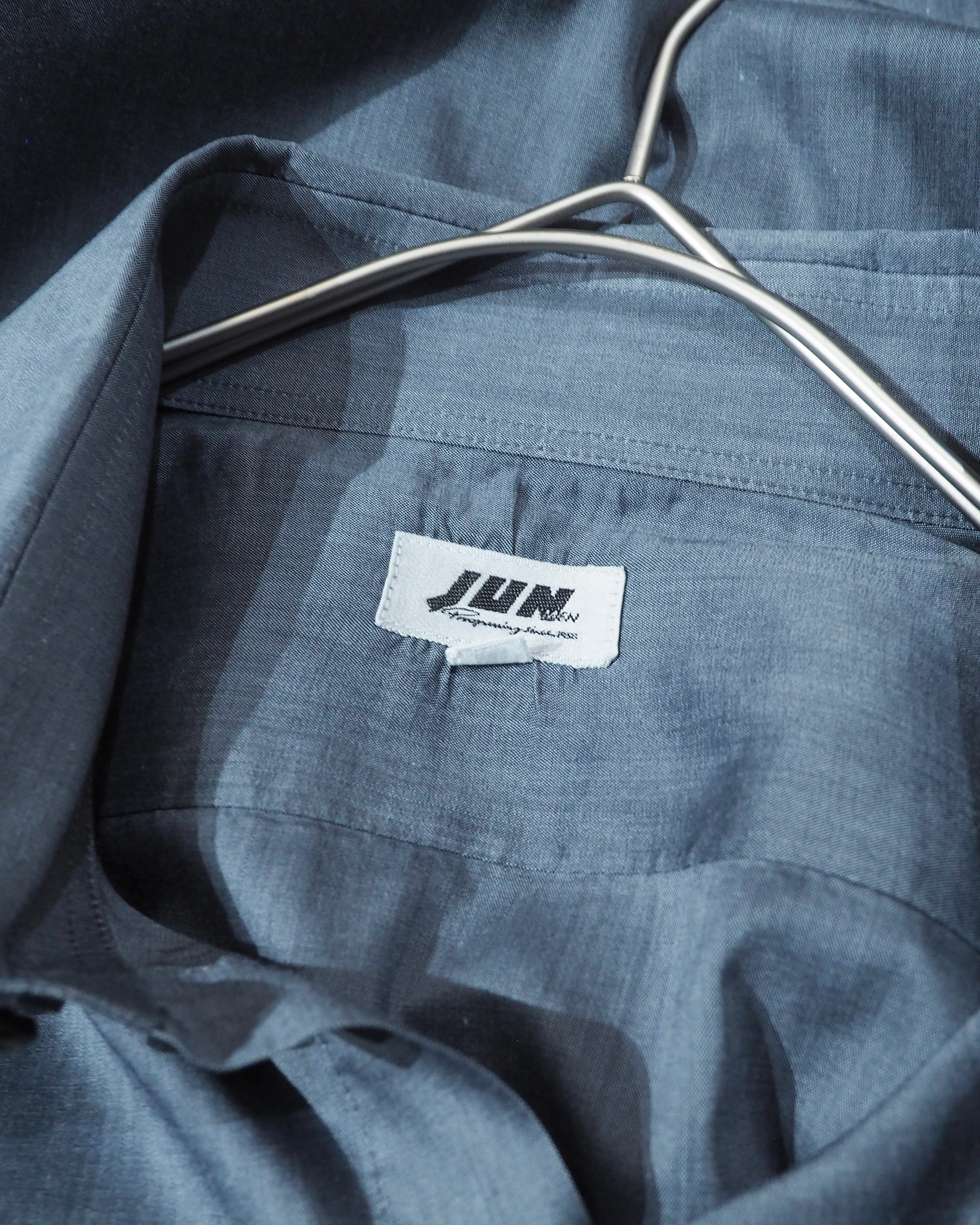 1980s " JUN MEN " Beautiful Glossy Dark gray Color vintage loose Dress shirt