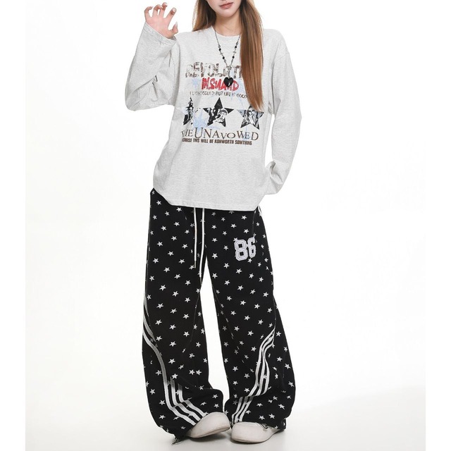 スターモチーフグラフィックレタリングロングスリーブTシャツ 1col R02566