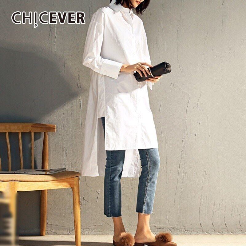 CHICEVERプラスサイズの女性用シャツブラウストップ非対称長袖ルーズシャツトップス春服 ロング 大きめサイズ スプリング 春物 6base560857394511