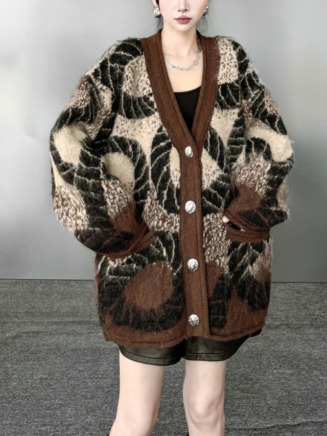 Jacquard loose knit cardigan [T2585]