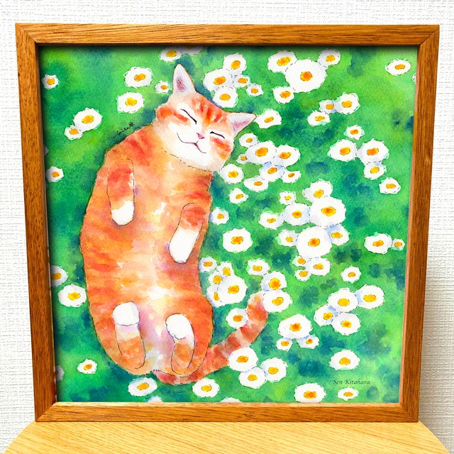 作品 : お昼寝びより 絵 絵画 猫 ねこ ネコ キャット cat 動物 アニマル 縁起絵 水彩画 アート アートパネル 運気が上がる 縁起画良い ピクチャー 送料無料 インテリア 雑貨 大きい ロココロ  画家 : 北原 千