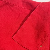 リネン100% Papas パパス 半袖 オープンカラー シャツ M /レッド系 メンズ