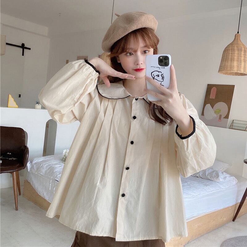 スプリングサマースタンダードホワイトシャツ カラートップス ロング レトロ 大人ガーリー スウィート キュート カジュアル 春物 夏物 萌量不足39983339265