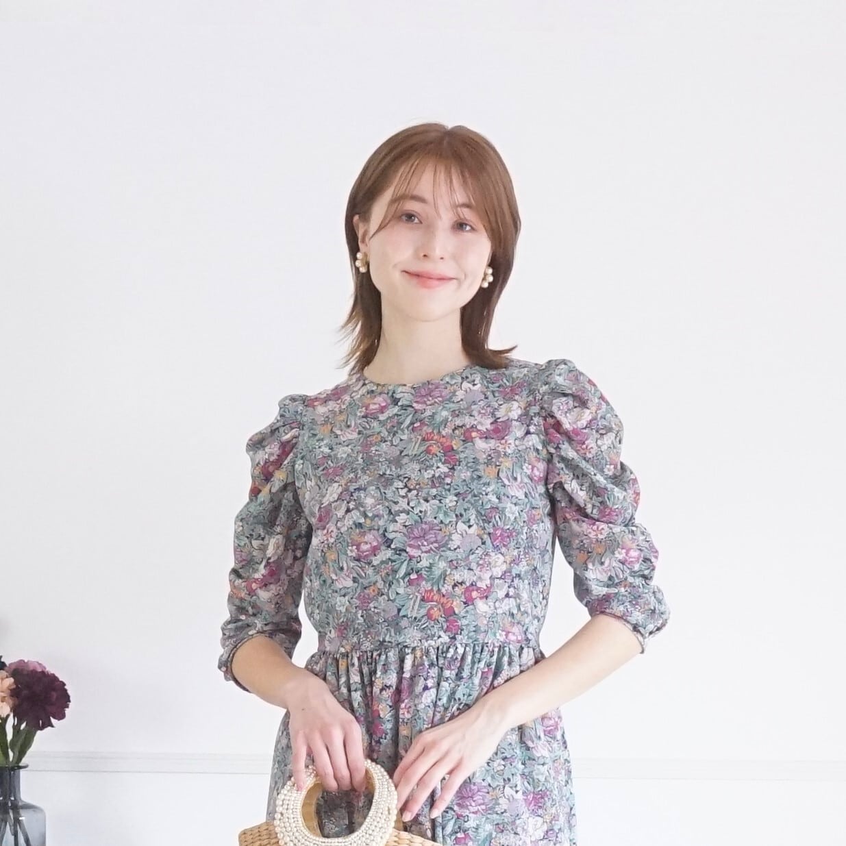 ☆再入荷 LIBERTY gathered sleeve dress リバティ×くしゅくしゅ袖