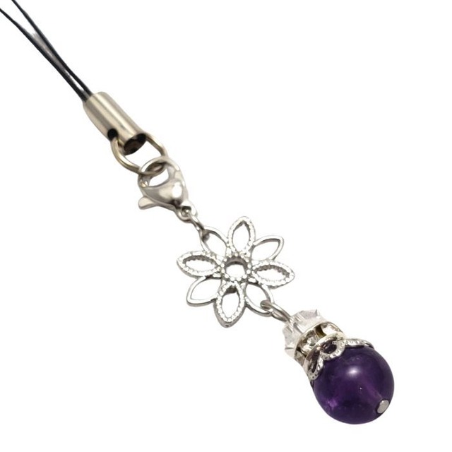 金運 アメジスト クリスタル パワーストーン ストラップ 天然石 携帯ストラップ 紫水晶 水晶 紫 パープル 透明 スマホ お守り プレゼント ラッピング無料 メール便 送料無料 アクセサリー