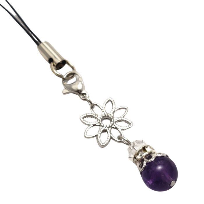 金運 アメジスト クリスタル パワーストーン ストラップ 天然石 携帯ストラップ 紫水晶 水晶 紫 パープル 透明 スマホ お守り プレゼント ラッピング無料 メール便 送料無料 アクセサリー