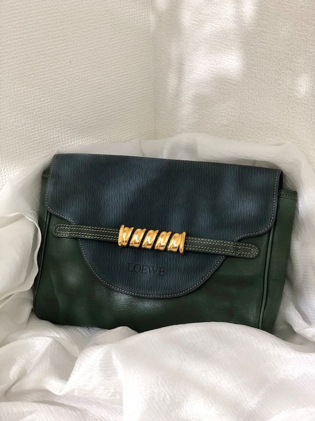 LOEWE ロエベ  ベラスケス ツイスト レザー コンビレザー クラッチバッグ グリーン×スカイブルー vintage ヴィンテージ オールド 6kxby7