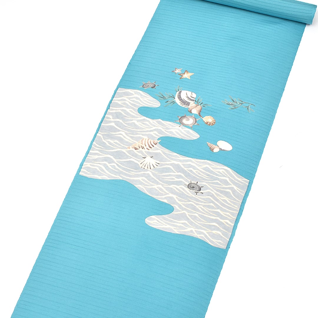 名古屋帯](単衣/夏)絽塩瀬 十日町友禅 秀美 謹製 貝殻 九寸帯 正絹