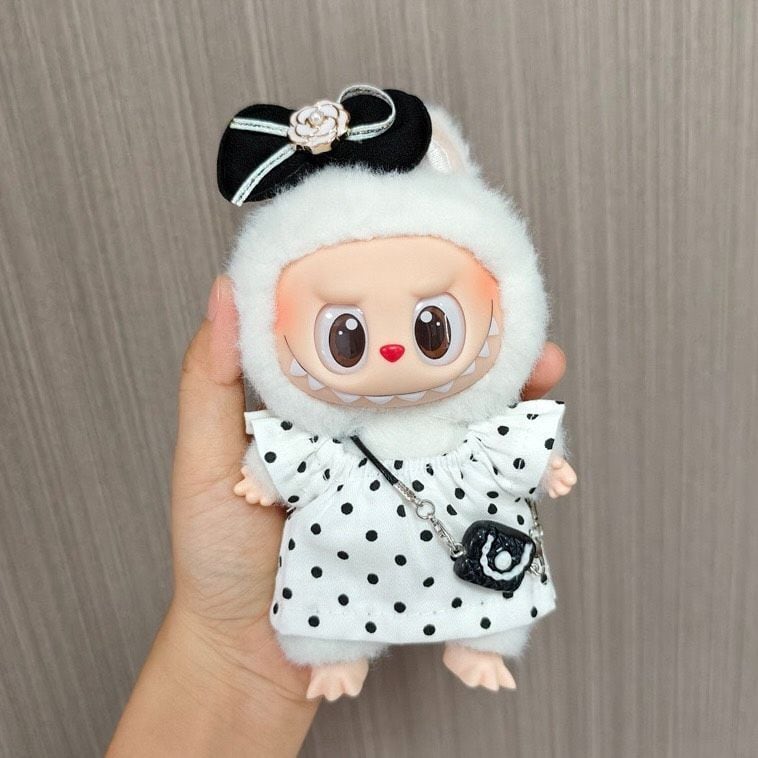 ぬい服 ラブブ 着せ替え 選べる2タイプ ピンクのつなぎセット 水玉の