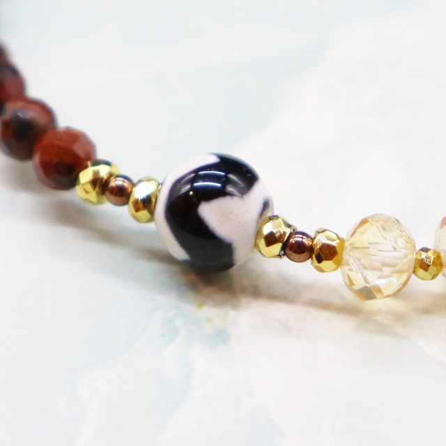 【ONLINE SHOP限定】【Like a Honey Candy】虎牙天珠×シトリン×アフリカンターコイズ×マホガニーオブシディアン ブレスレット