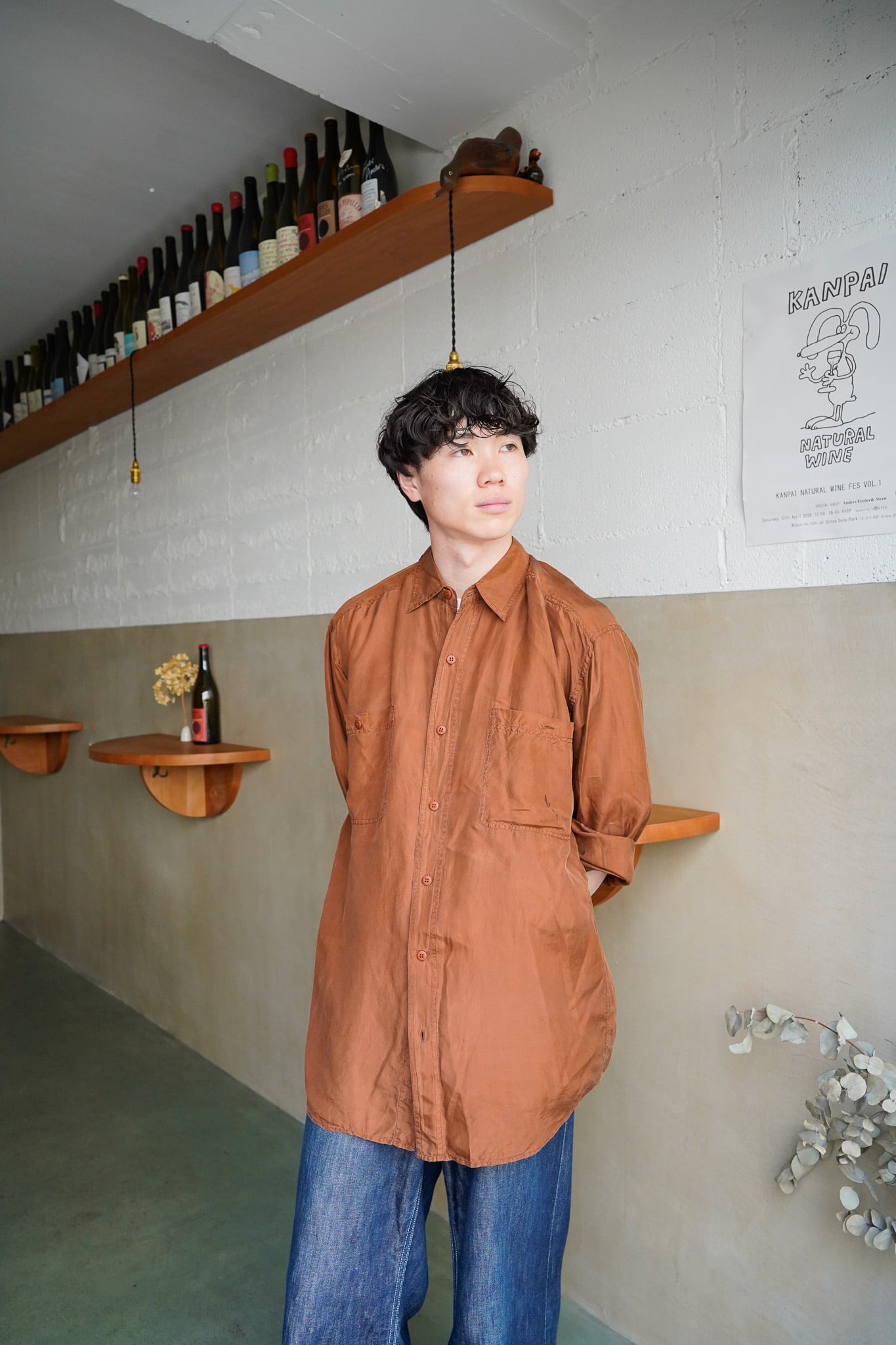 【1990s】"Ambre Gris" Silk 100% Long Sleeve Shirts / 6−161