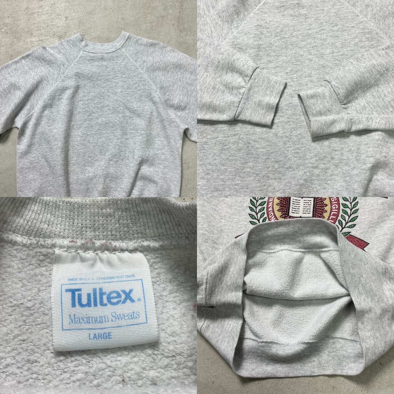 80年代 USA製 Tultex スウェットシャツ ラグランスリーブ カレッジロゴ