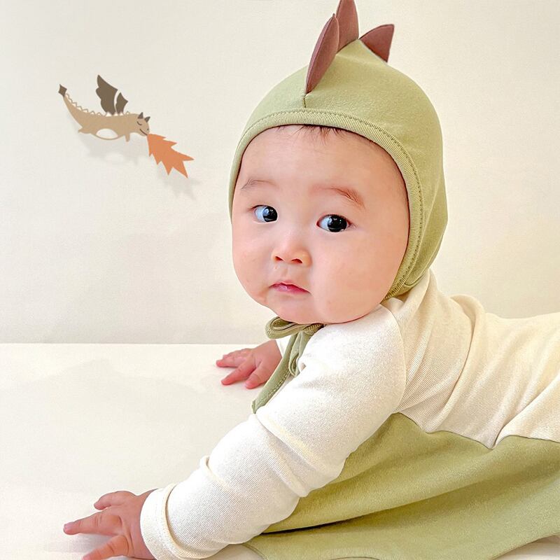 BABY】春新作カートゥーン恐竜帽子付きロンパース | 韓国子供服通販