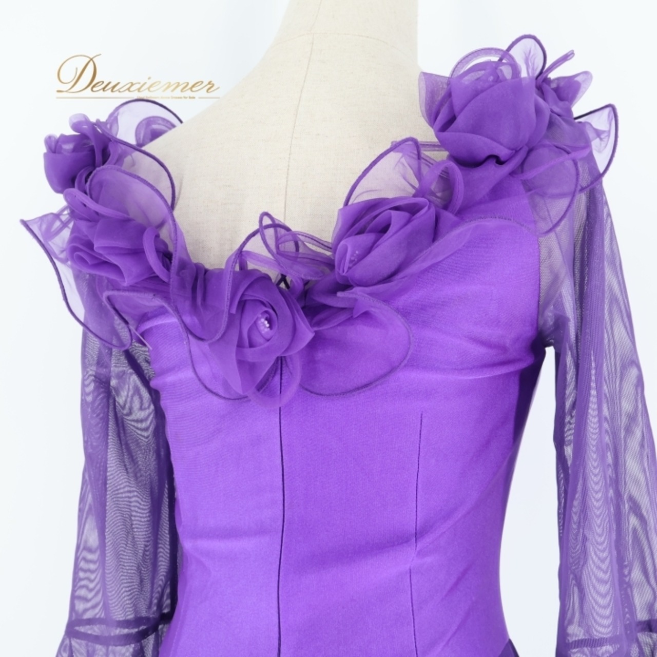 社交ダンス 衣装 ワンピース ドレス パープル系 クリエイトサン Create-Sun 紫 レース フリル 無地 軽い パーティ 発表会 ダンス コスチューム おしゃれ レディース ステージ衣装 紫色 女性 ダンスパーティ