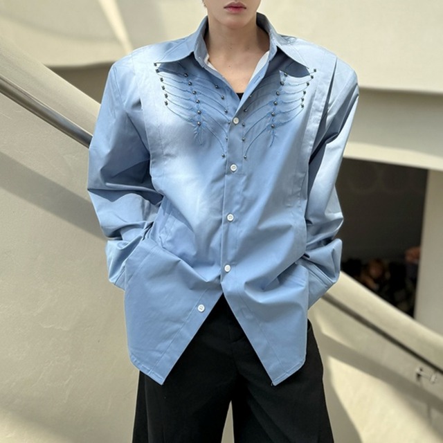バックボーン刺繍 リベット装飾シャツ D11605